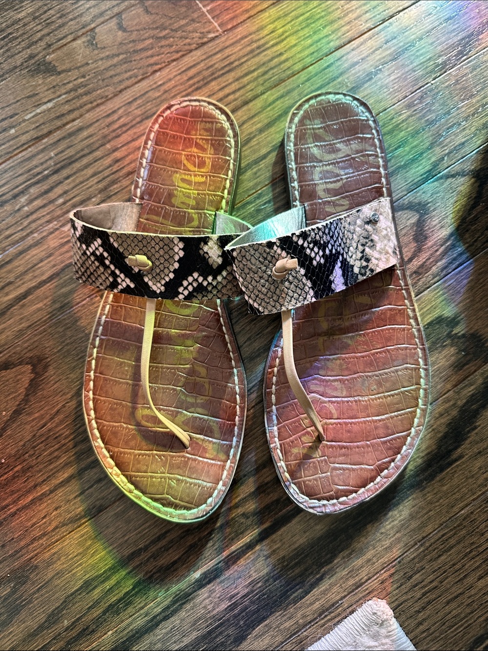 Sam Edelman Snake-Print Toe-Post Sandals in Brown and Black